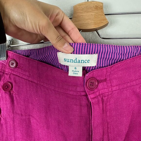 Sundance Oaklee Easy Linen Pants 6 Fuchsia Pink High Rise Straight Leg - Picture 7 of 10